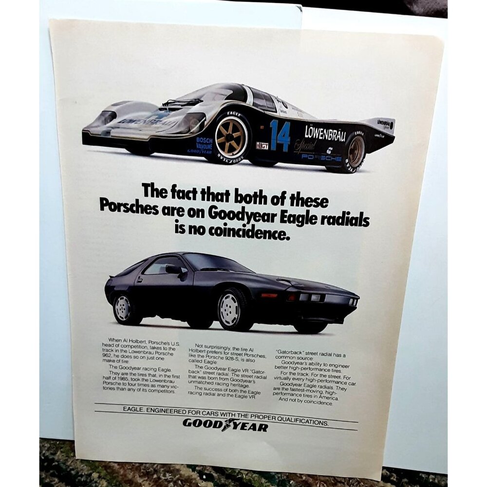 1985 Goodyear Eagle Tires Porsche Original Print Ad vintage